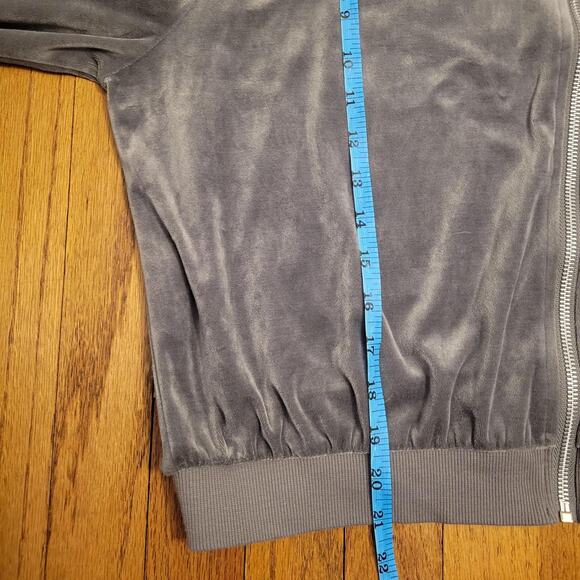 Gray Velour Track Jacket Hooded Full Zip 90's Y2K Streetwear Gorpcore Retro - Picture 3 of 5